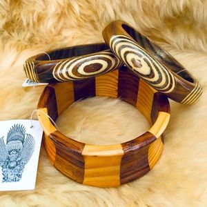 Handmade Wood Balinese Bangles Set of 3